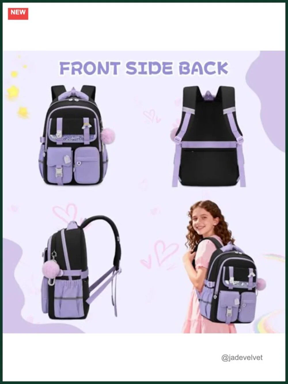 Girls Backpack Large Capacity Water Resistant Sequin Design School Bookbag
